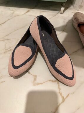 Birdies Pink Knit Pointed-Toe Flats with Black Trim